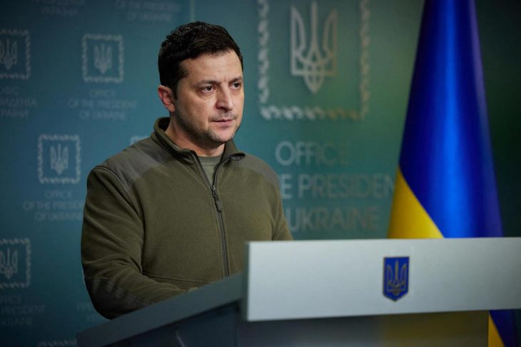 Volodymyr Zelensky delivers a speech in Ukraine