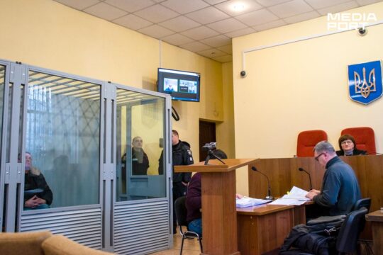 Prosecutor interrogates witnesses at the hearing held by the Kominternivskiy District Court of Kharkiv.