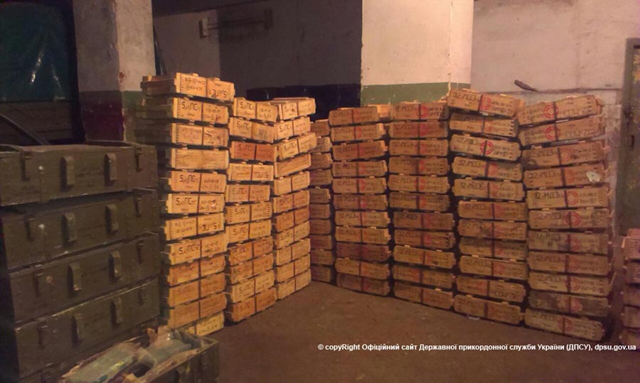 Stacks of ammunition piled up in a warehouse in the self-proclaimed Donetsk People’s Republic (DNR), in eastern Ukraine.