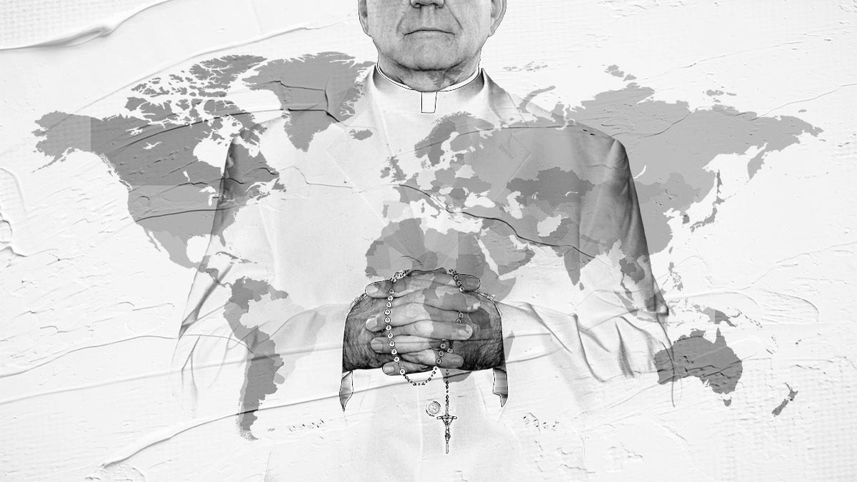 A member of the Catholic Church on a worldmap